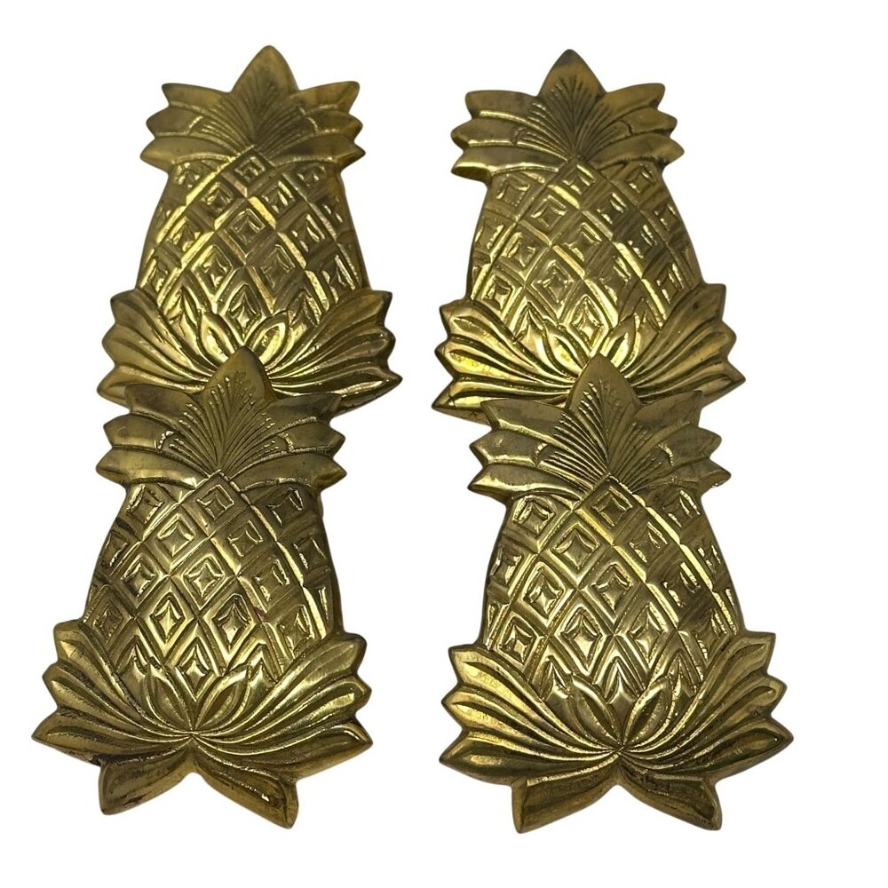 Penco Brass Pineapple Napkin Rings Gold Finish Made In India Vintage 80s